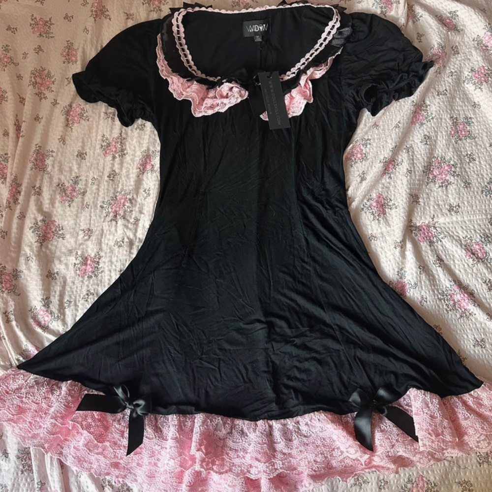 Dolls kill widow NWT pink black lolita mini dress M